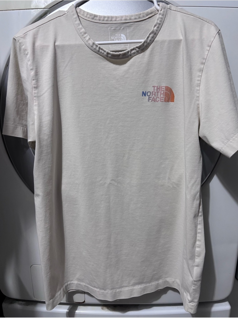 The North Face Men’s Short-Sleeve Logo Tee — Light Taupe with Multicolor Logo